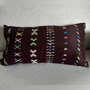 Anthropologie Colorful Embroidered Maroon Pillowcase